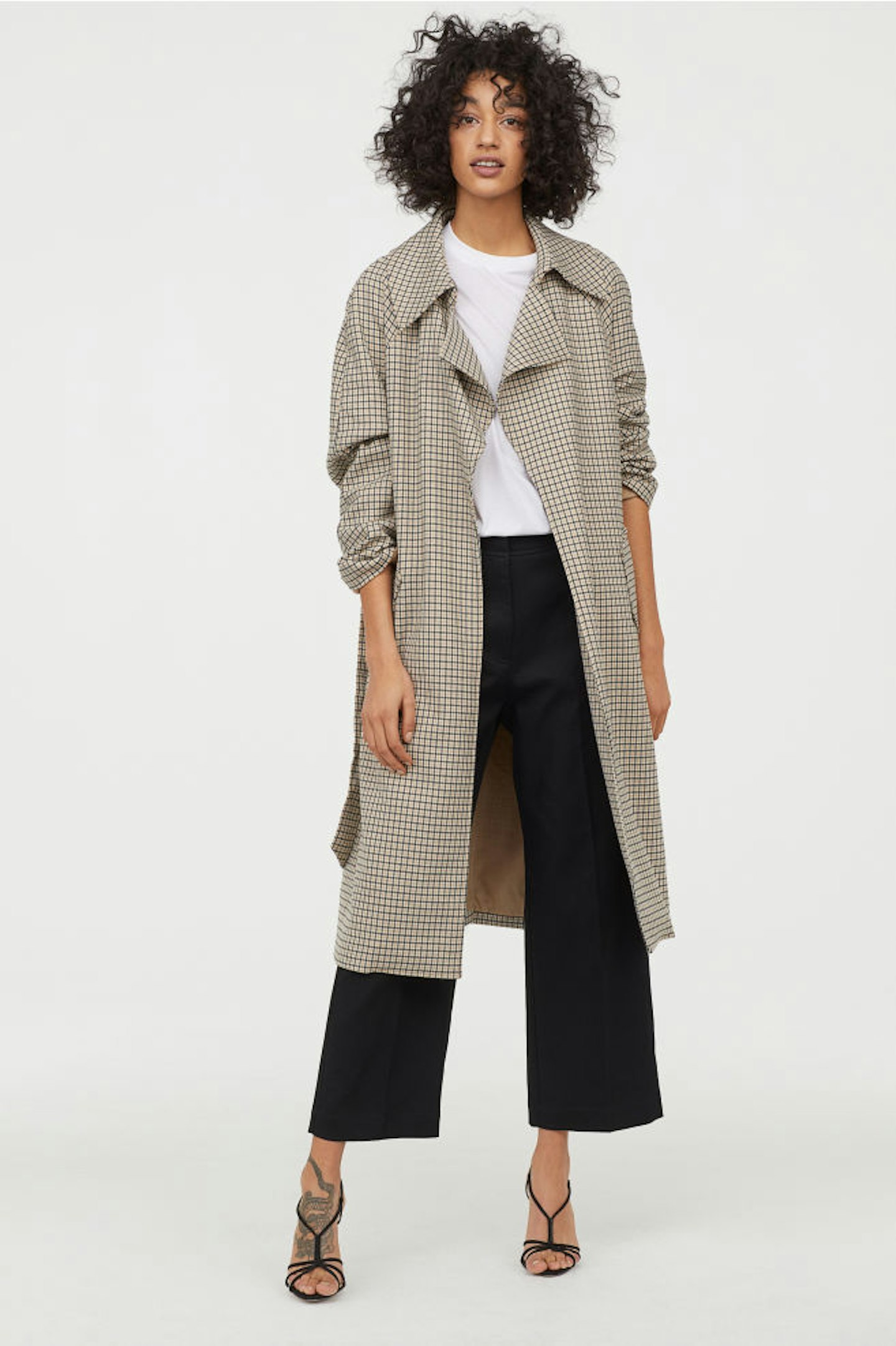 H&m checked trench coat discount